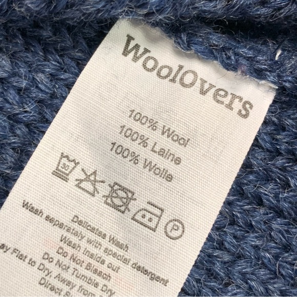 WoolOvers Pure Wool Knitted Aran Turtle Neck Sweater Blue Medium Fishermancore - Picture 10 of 12